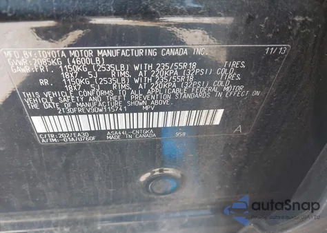 2013 Toyota Rav4 Limited from USA, damaged, VIN 2T3DFREV9DW115741